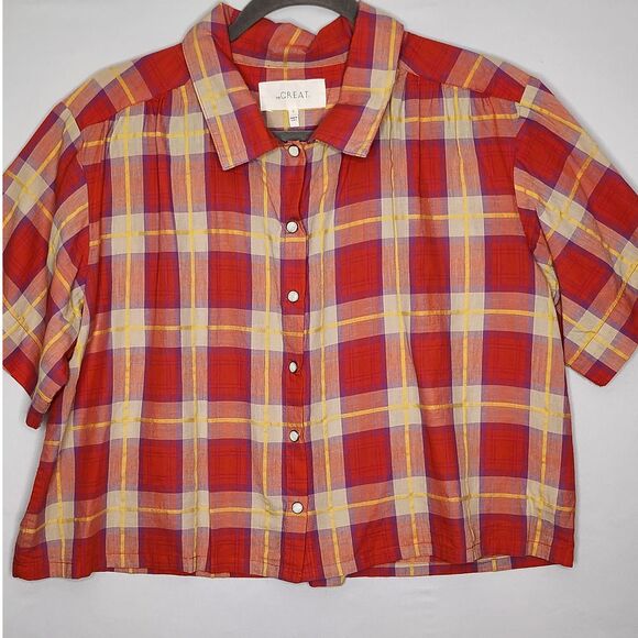 THE GREAT. The Cruise Linen-Blend Top Women's Size 0 Cotton/Linen Orange Purple - Picture 2 of 11